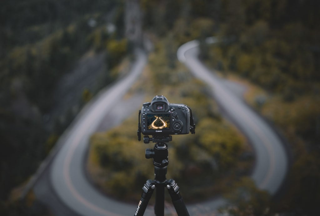 Camera looking over Rowena Crest in Oregon